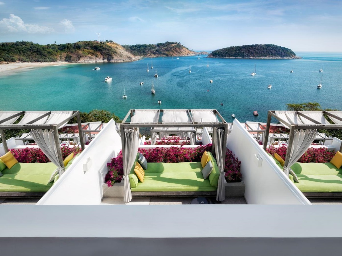 Grand ocean view guest suite terrace view at The Nai Harn resort in the Phuket region of Thailand
