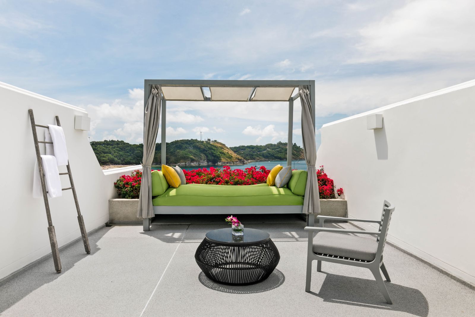 Grand ocean view suite terrace at The Nai Harn resort in the Phuket region of Thailand