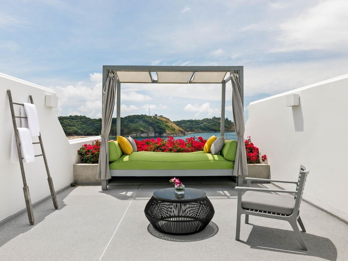 Grand ocean view suite terrace at The Nai Harn resort in the Phuket region of Thailand