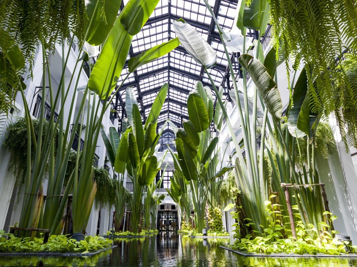Greenery in the atrium of the Siam Hotel in Bangkok