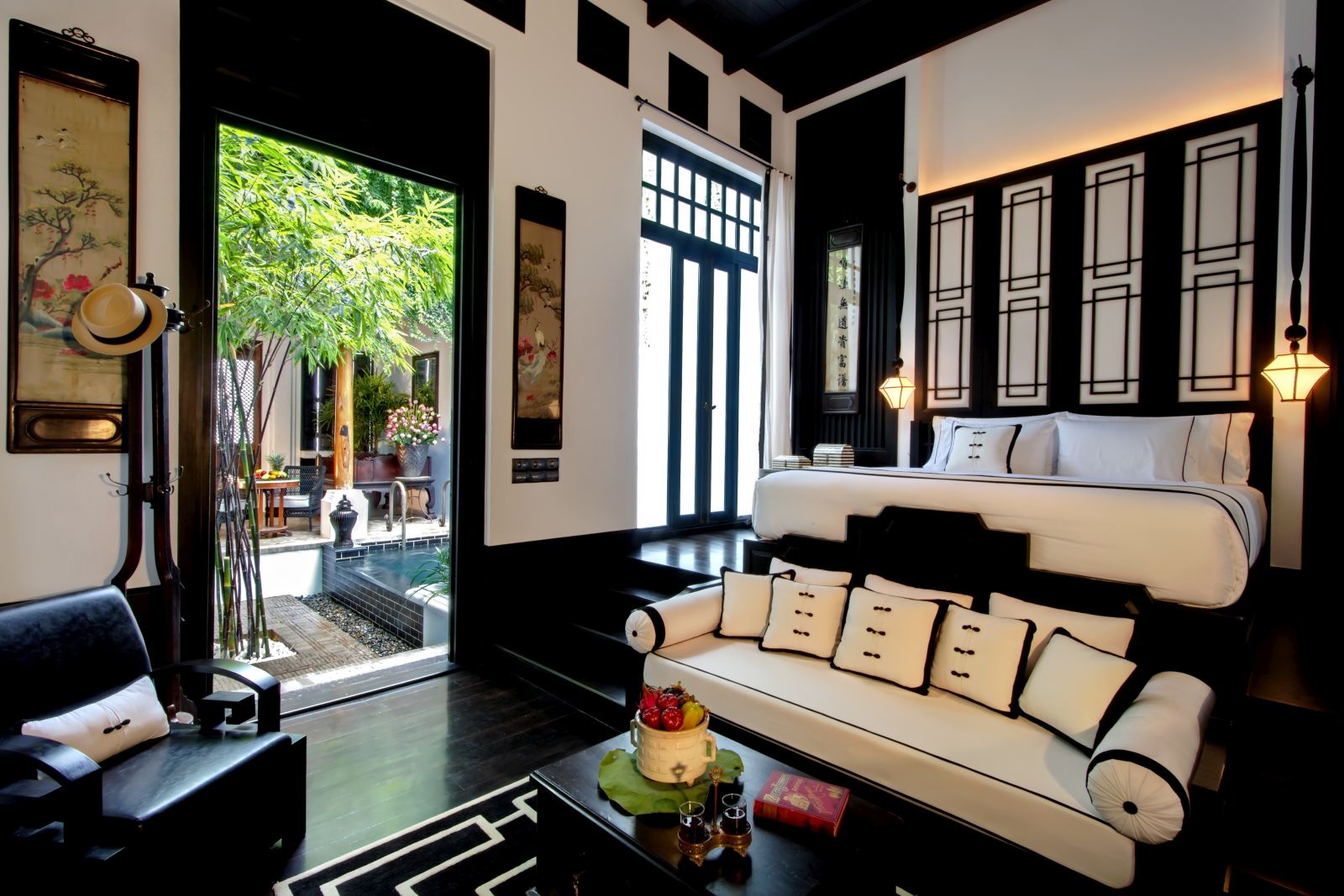 Interior of a pool villa at the Siam Hotel in Bangkok