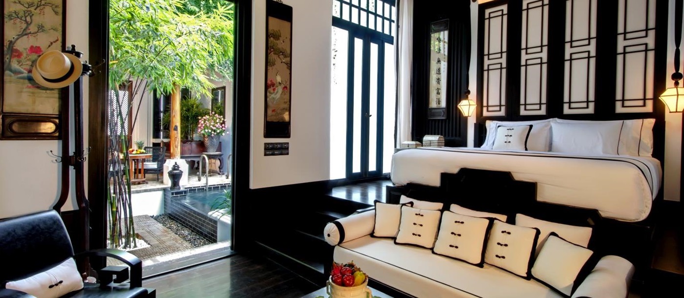 Interior of a pool villa at the Siam Hotel in Bangkok