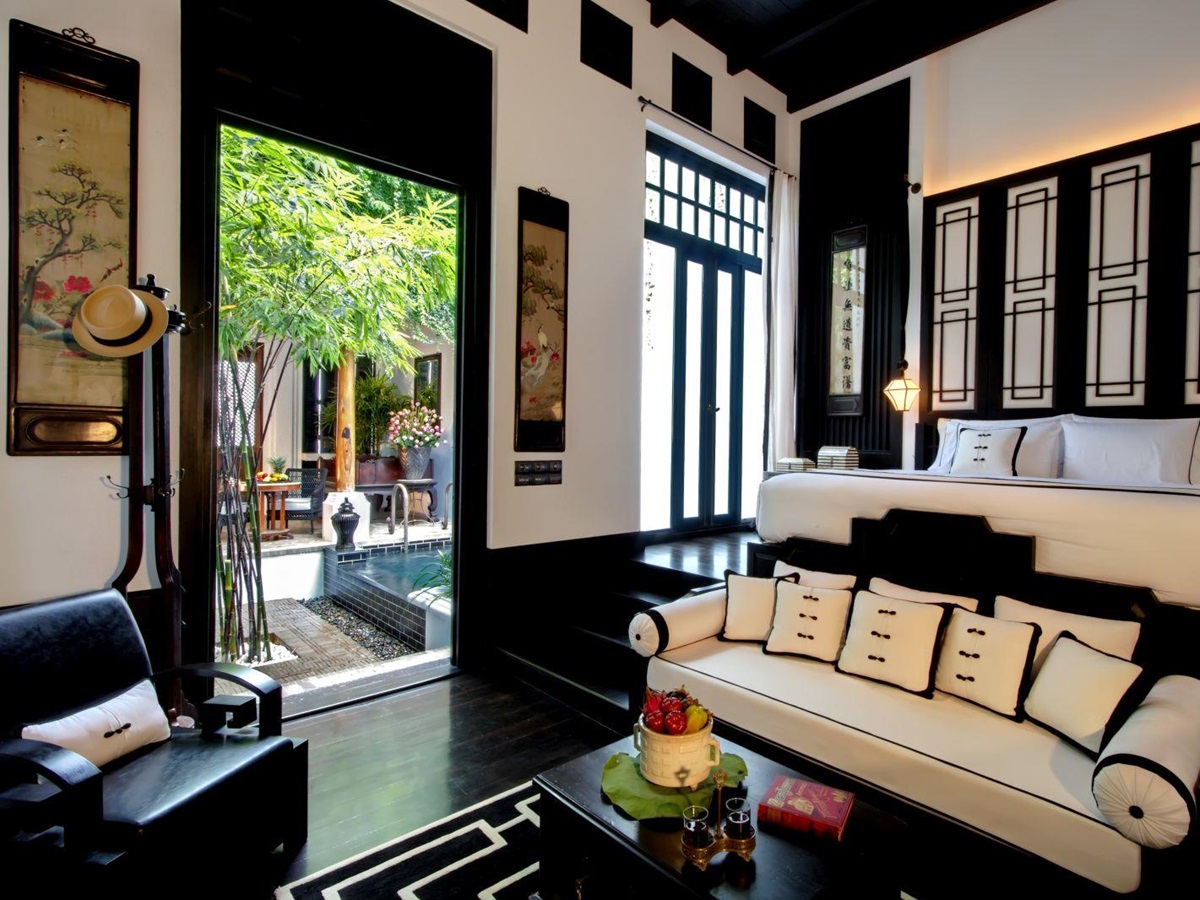 Interior of a pool villa at the Siam Hotel in Bangkok