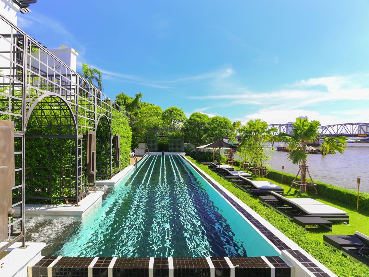 Riverside swimming pool at the Siam Hotel in Bangkok