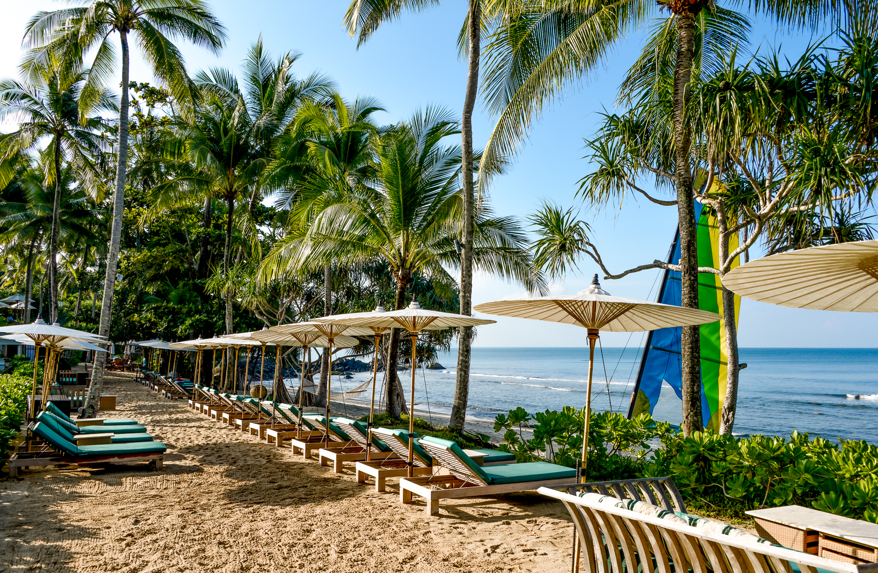 Beach loungers at Trisara on Phuket