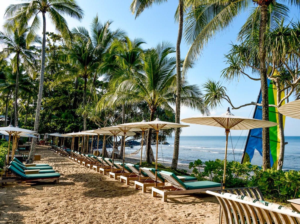Beach loungers at Trisara on Phuket
