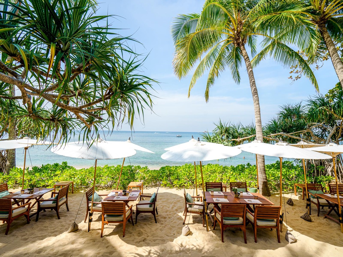 Restaurant on the beach at Trisara on Phuket