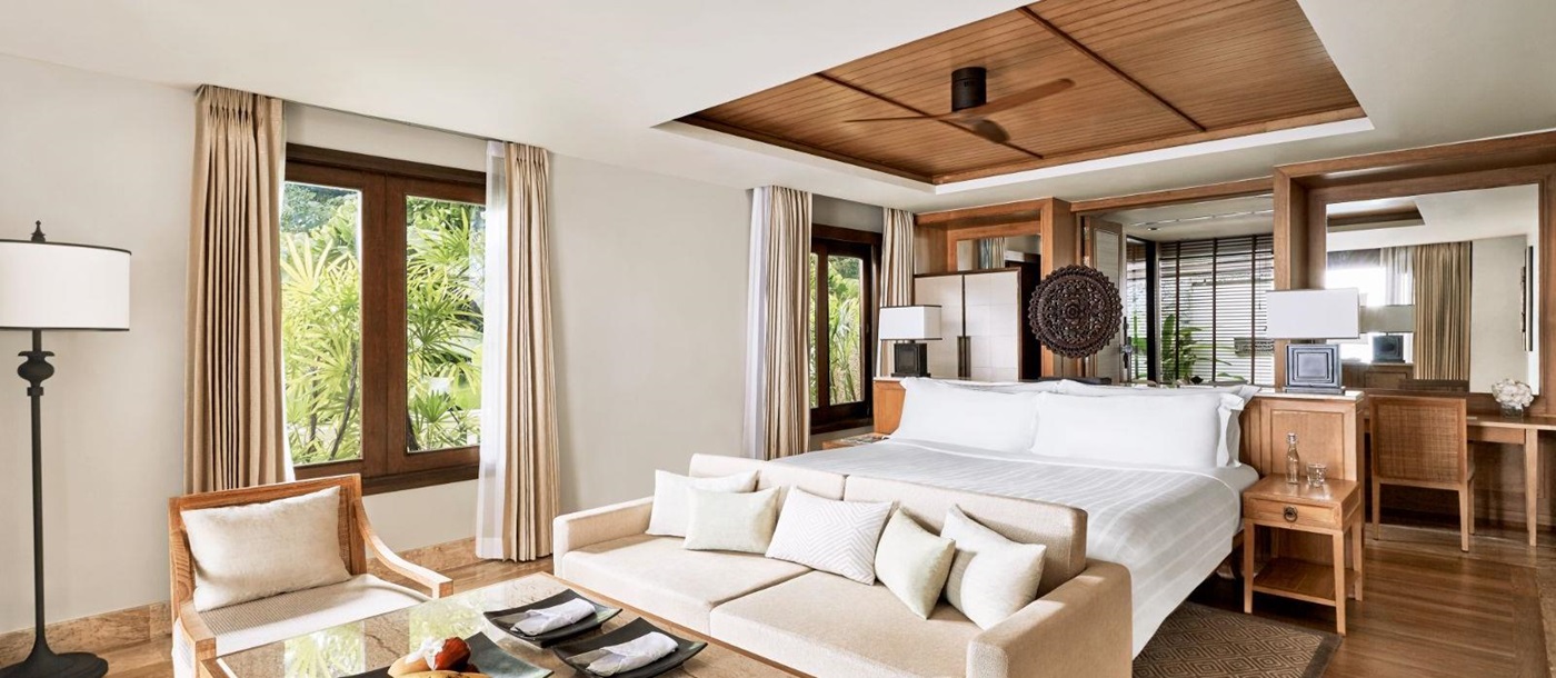 Bedroom of a ocean view pool suite at Luxury resort Trisara 