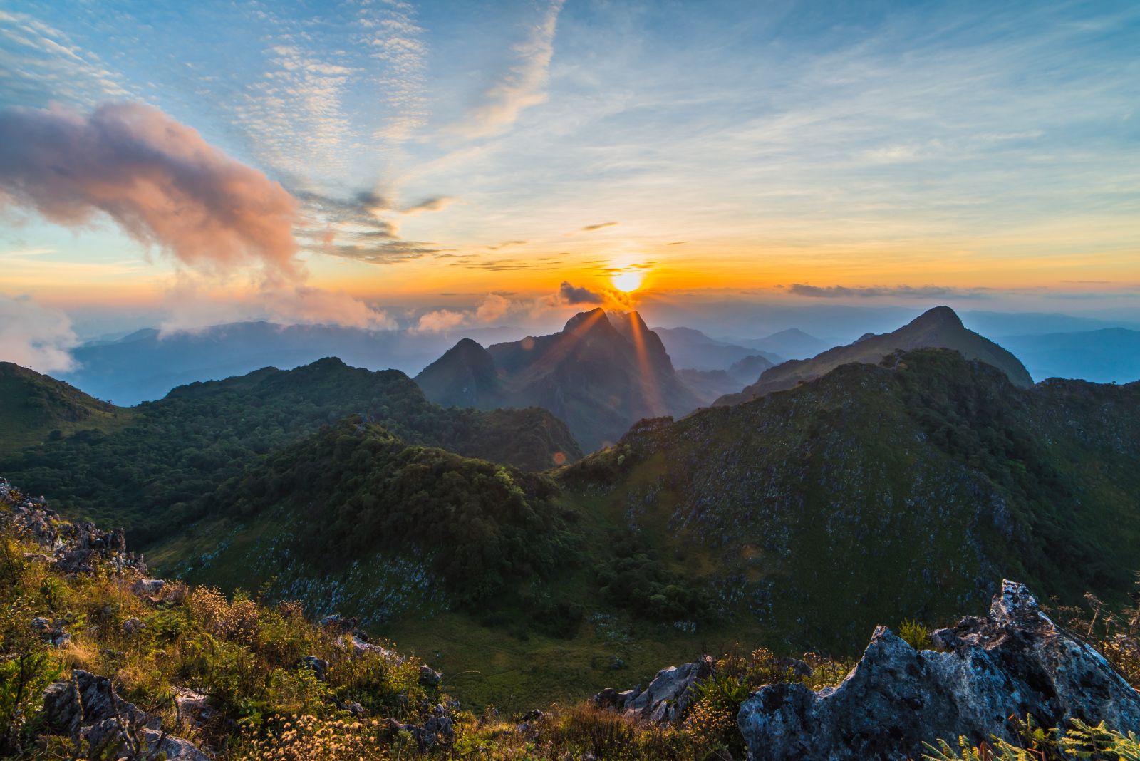 Sunset over the mountain valley of Doi Luang Chiang Dao in Chiang Mai