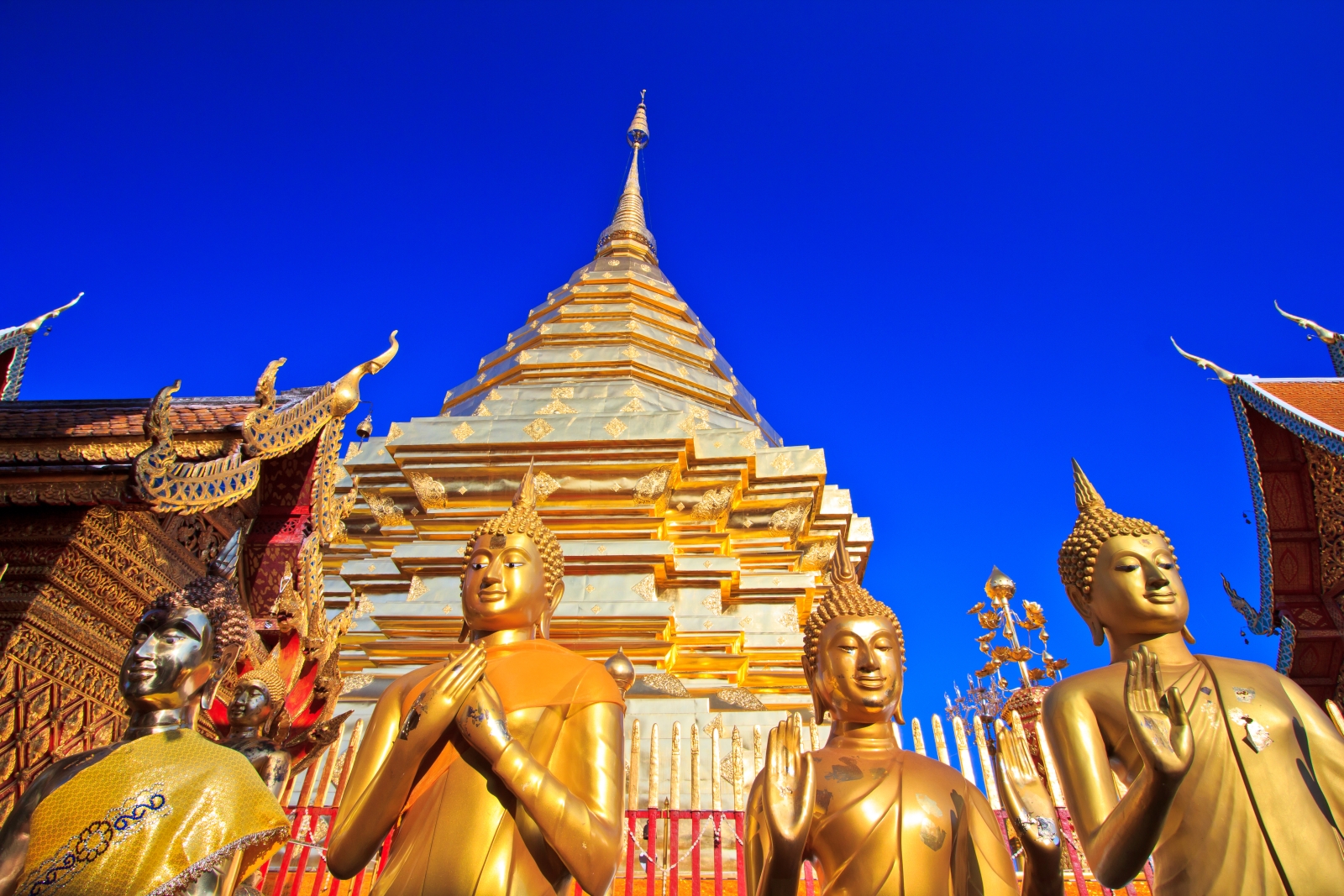 Doi Suthep temple in Chiang Mai with golden statues