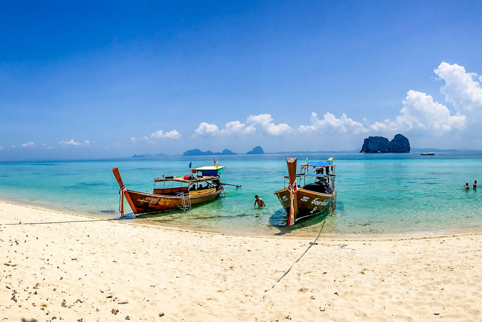 Boats moored on the beaches of Koh Lanta