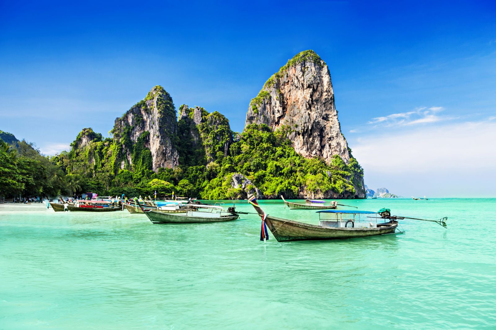 Long tail boats in the waters of Phuket, Thailand