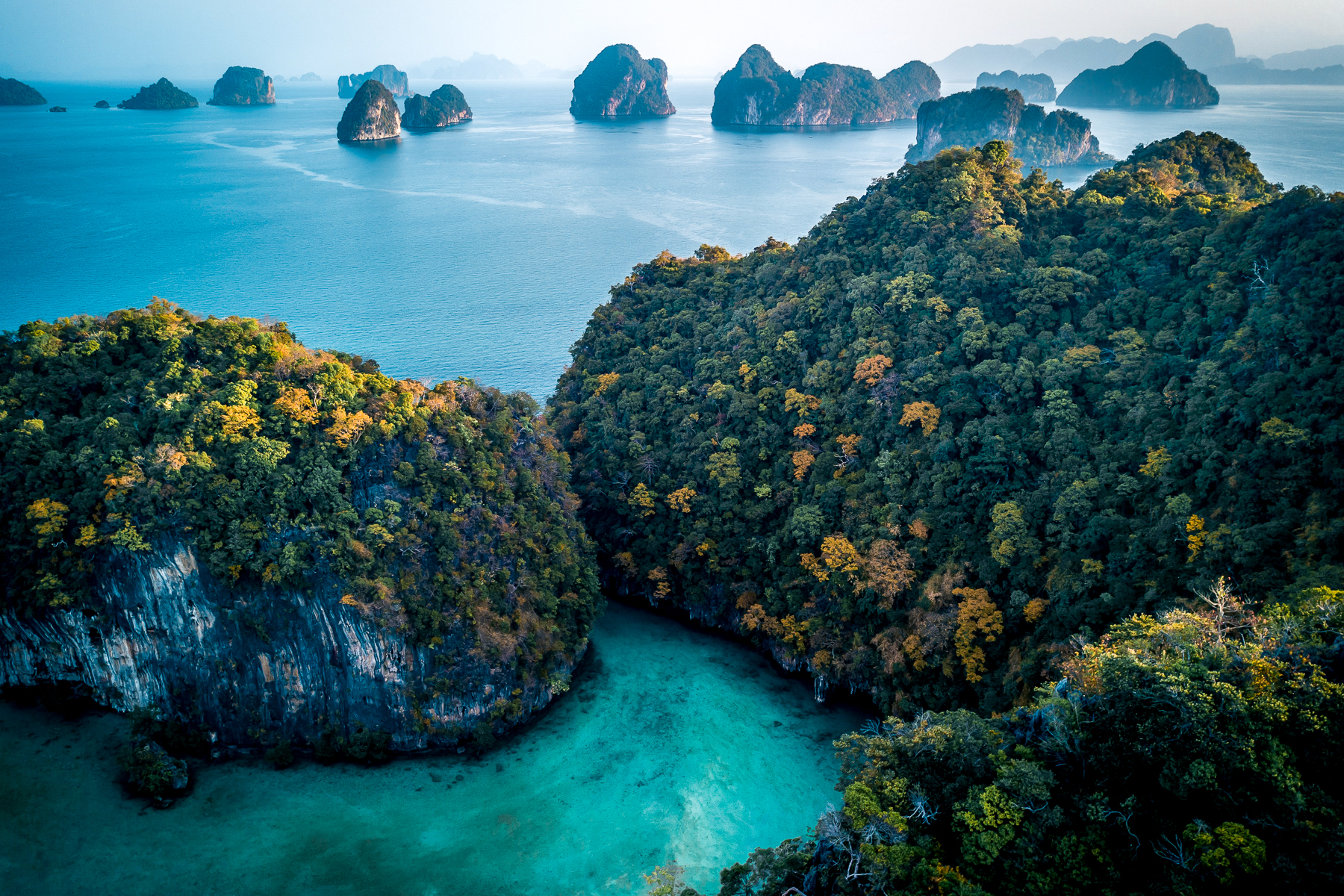 Aerial view of karsts near Six Senses Yao Noi