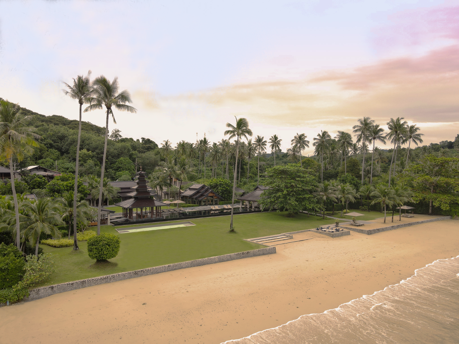 Aerial view of the beach at ANI Thailand on Koh Yao Noi in Pha Ngan Bay