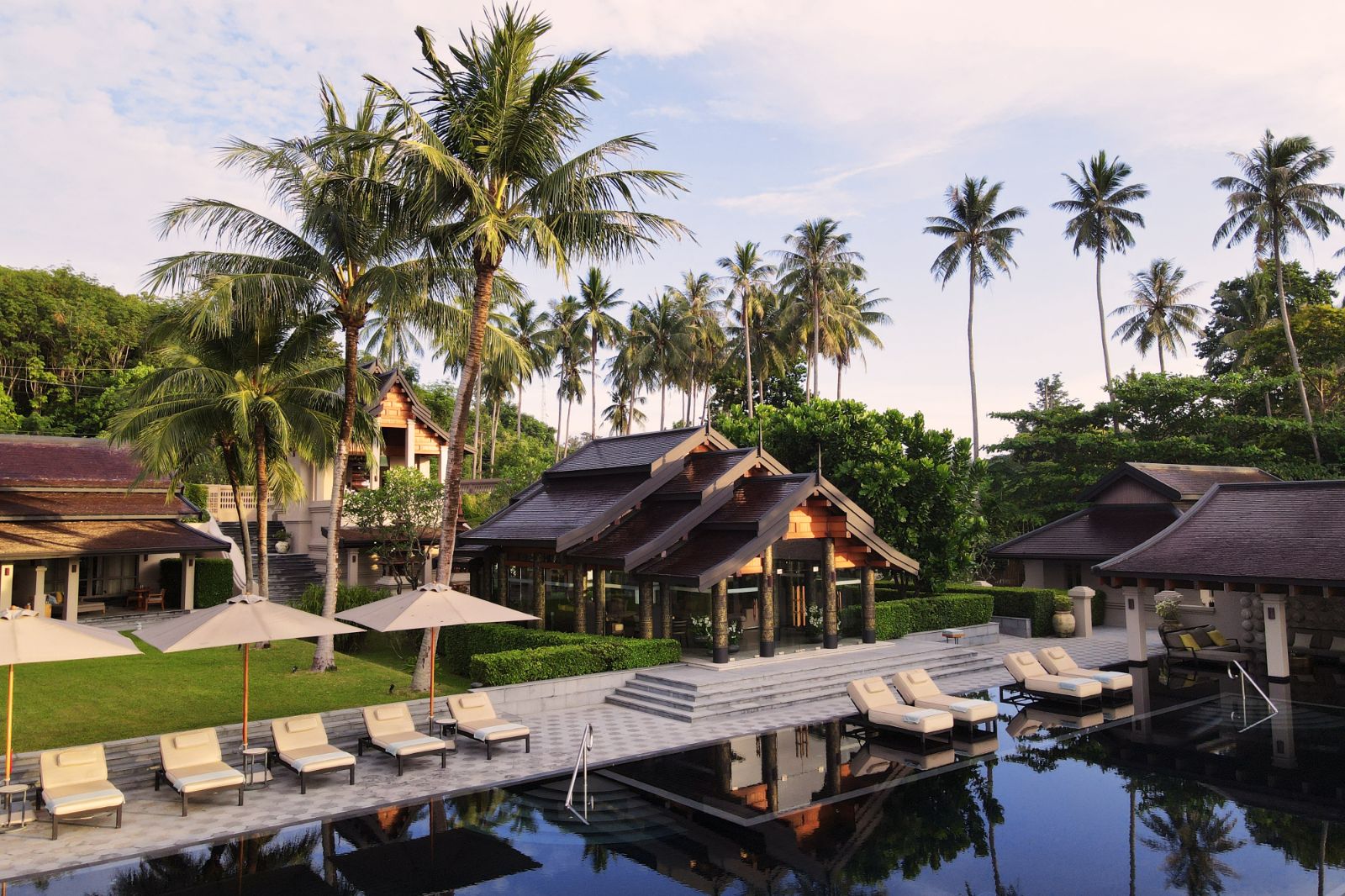 Aerial view of the pool and villas at ANI Thailand on Koh Yao Noi island in the Pha Ngan Bay