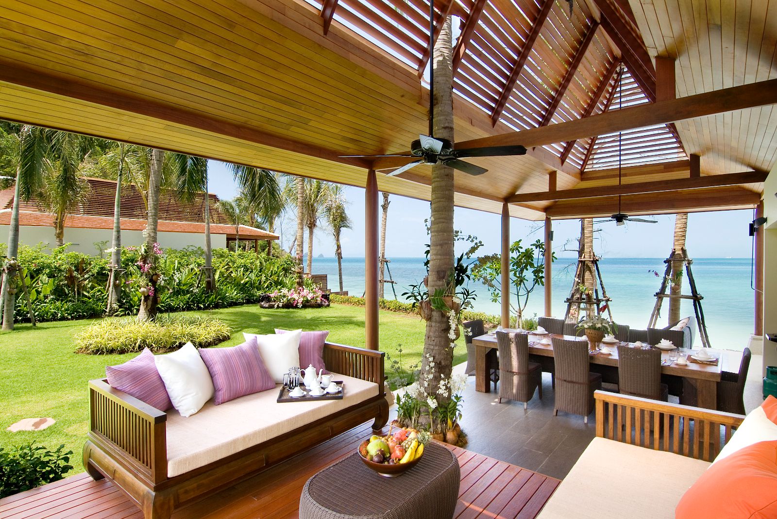 Ocean view sala seating area at Baan Samlarn villa on the west coast of Koh Samui in Thailand
