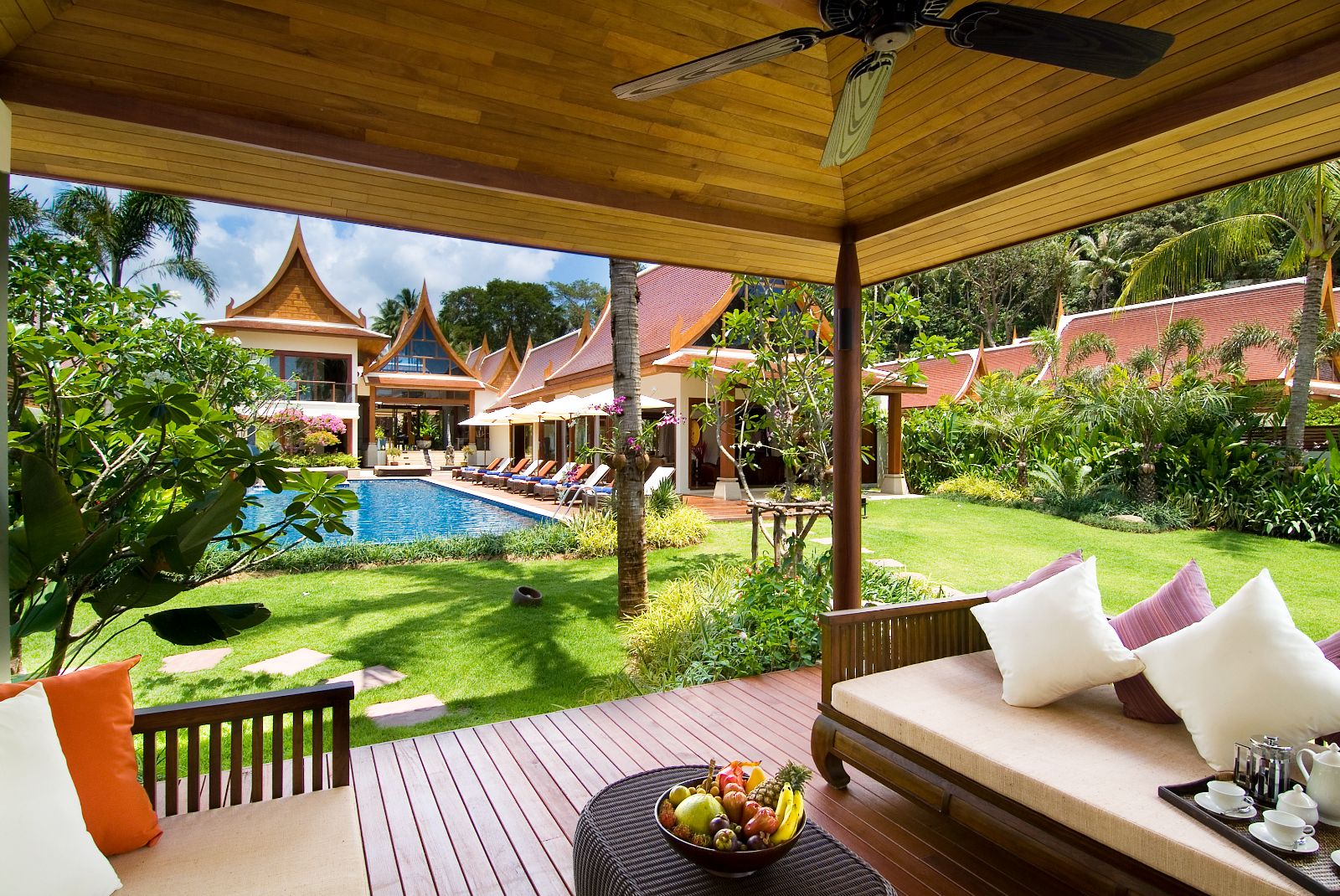 Sala with seating and pool views at Baan Samlarn on the west coast of Koh Samui in Thailand