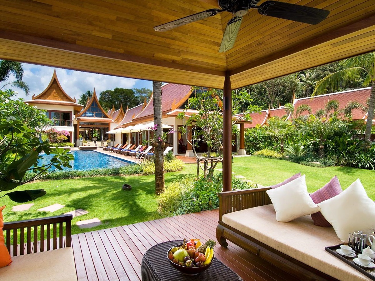 Sala with seating and pool views at Baan Samlarn on the west coast of Koh Samui in Thailand