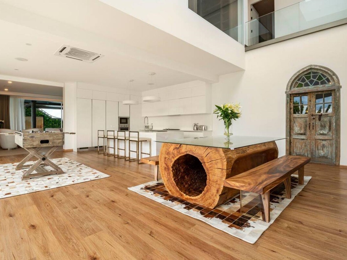 Kitchen and dining table at Palm Villa in Thailand's Chiang Mai region
