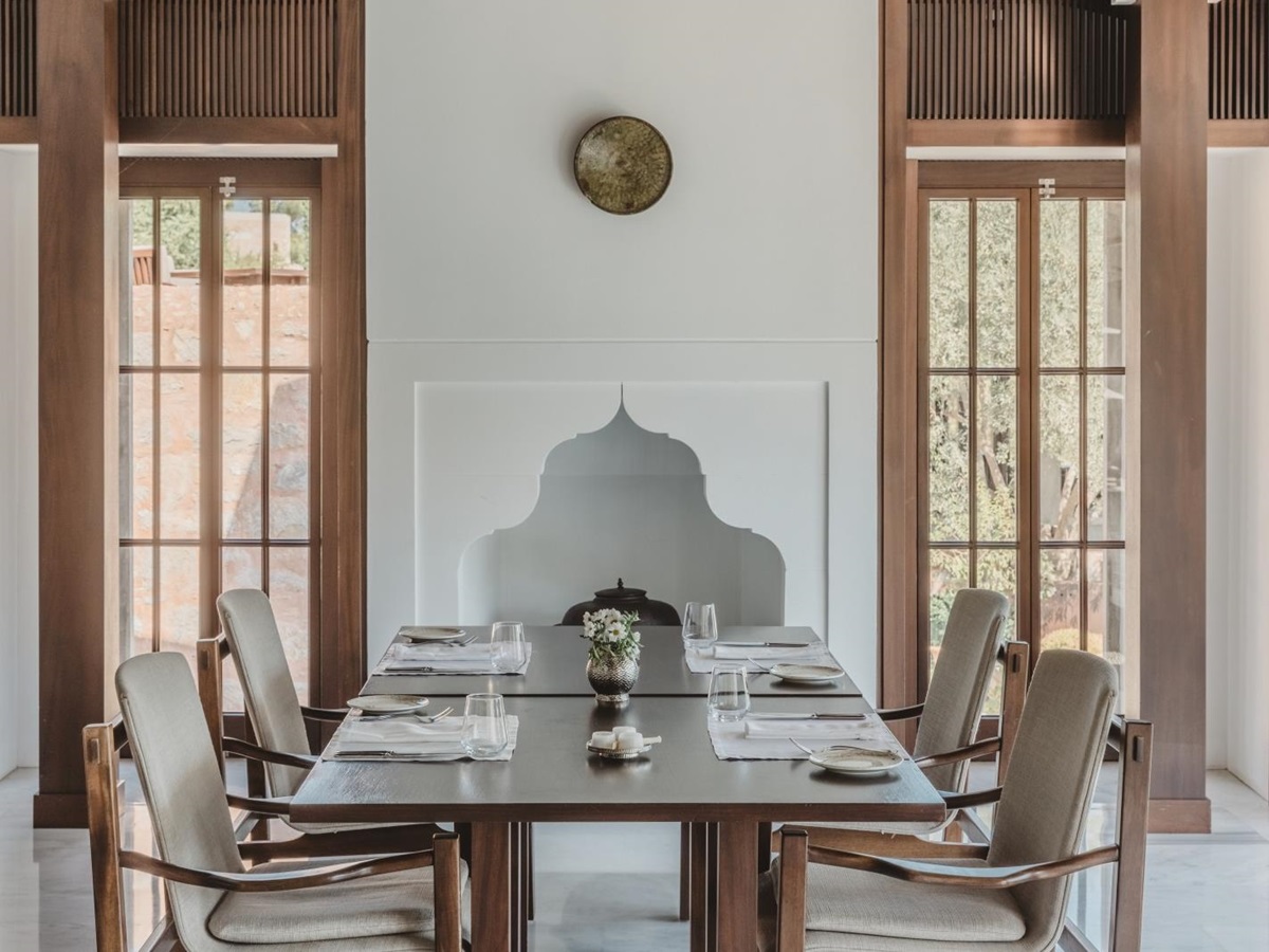Private dining area in a pool pavilion at luxury hotel Amanruya, Turkey