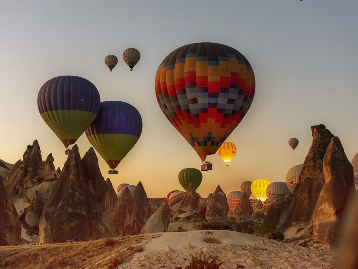 Sunrise hot air balloon flight near Argos in Cappadocia Turkey