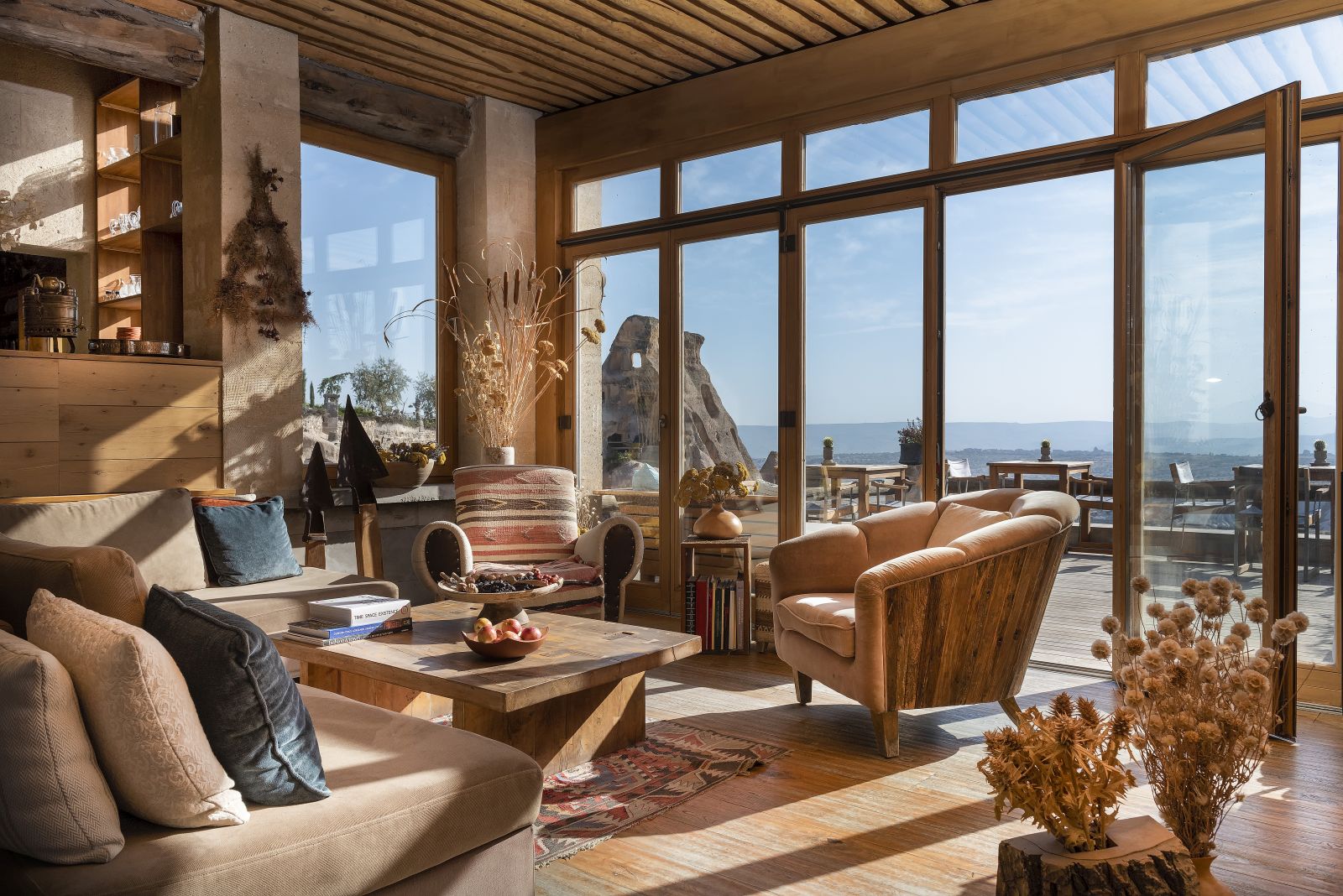 Panoramic lounge and terrace at the Argos in Cappadocia hotel Turkey