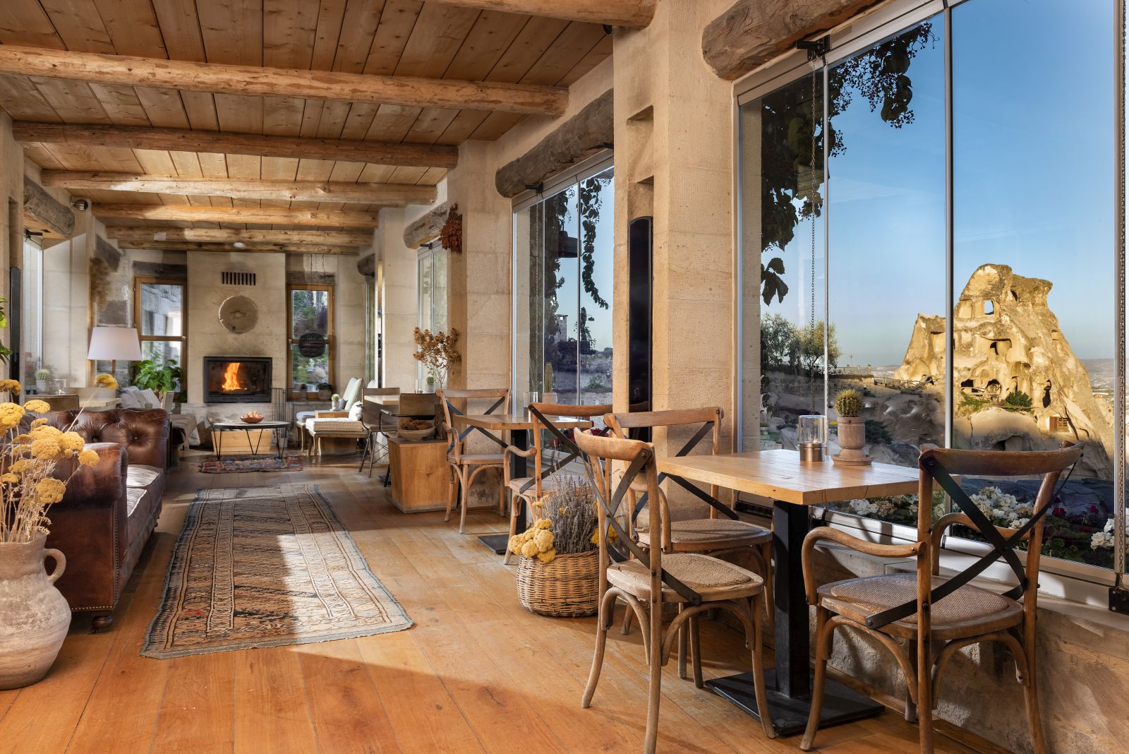 Guest lounge and valley views at the Argos in Cappadocia Turkey