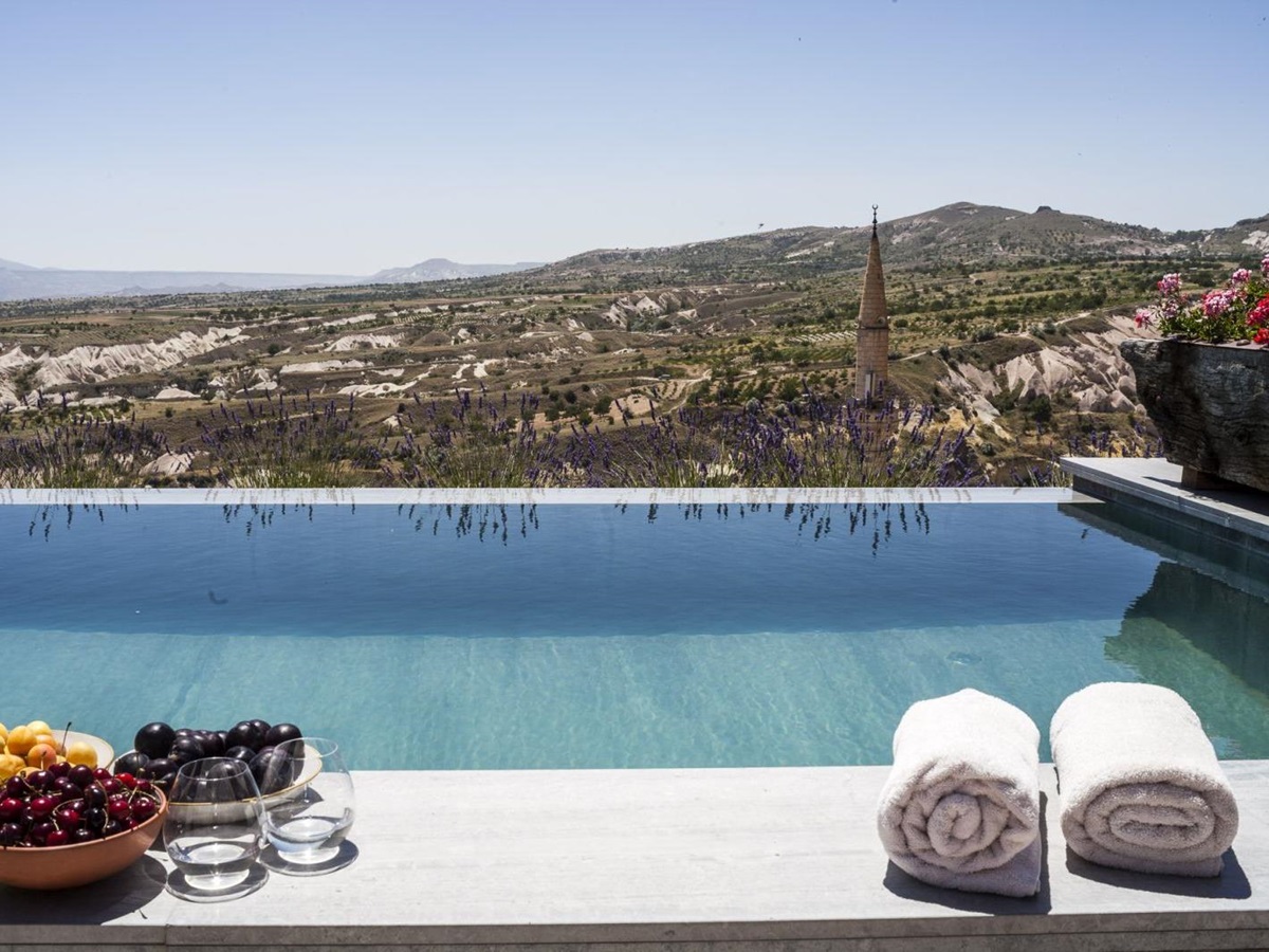 Swimming pool and views at the Argos in Cappadocia hotel Turkey