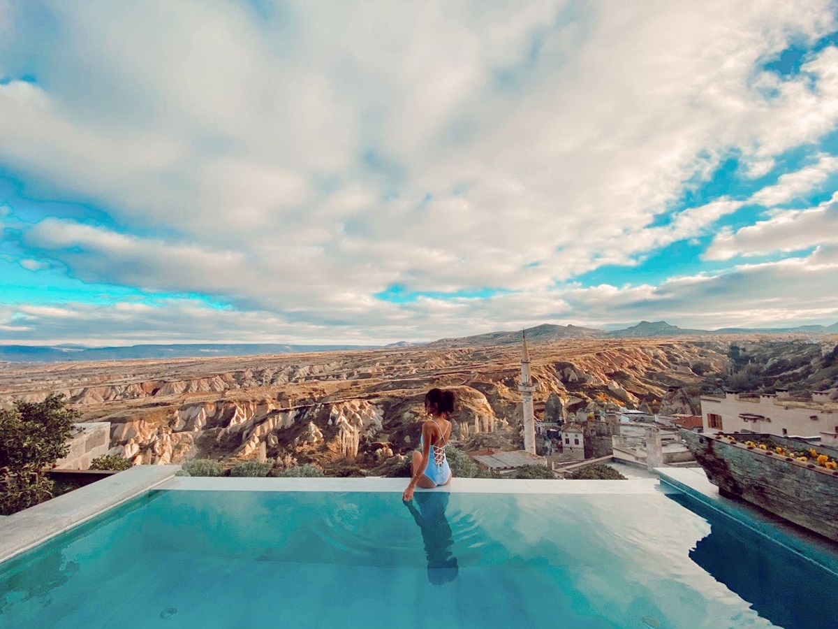 Swimming pool and panoramic views at the Argos in Cappadocia hotel Turkey