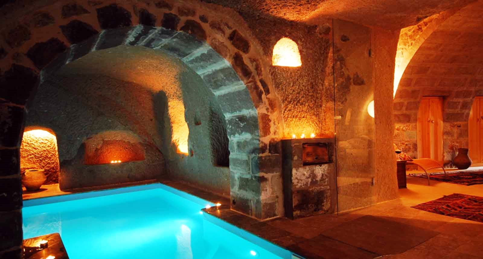 The underground pool at the hotel Argos in Cappadocia in Turkey