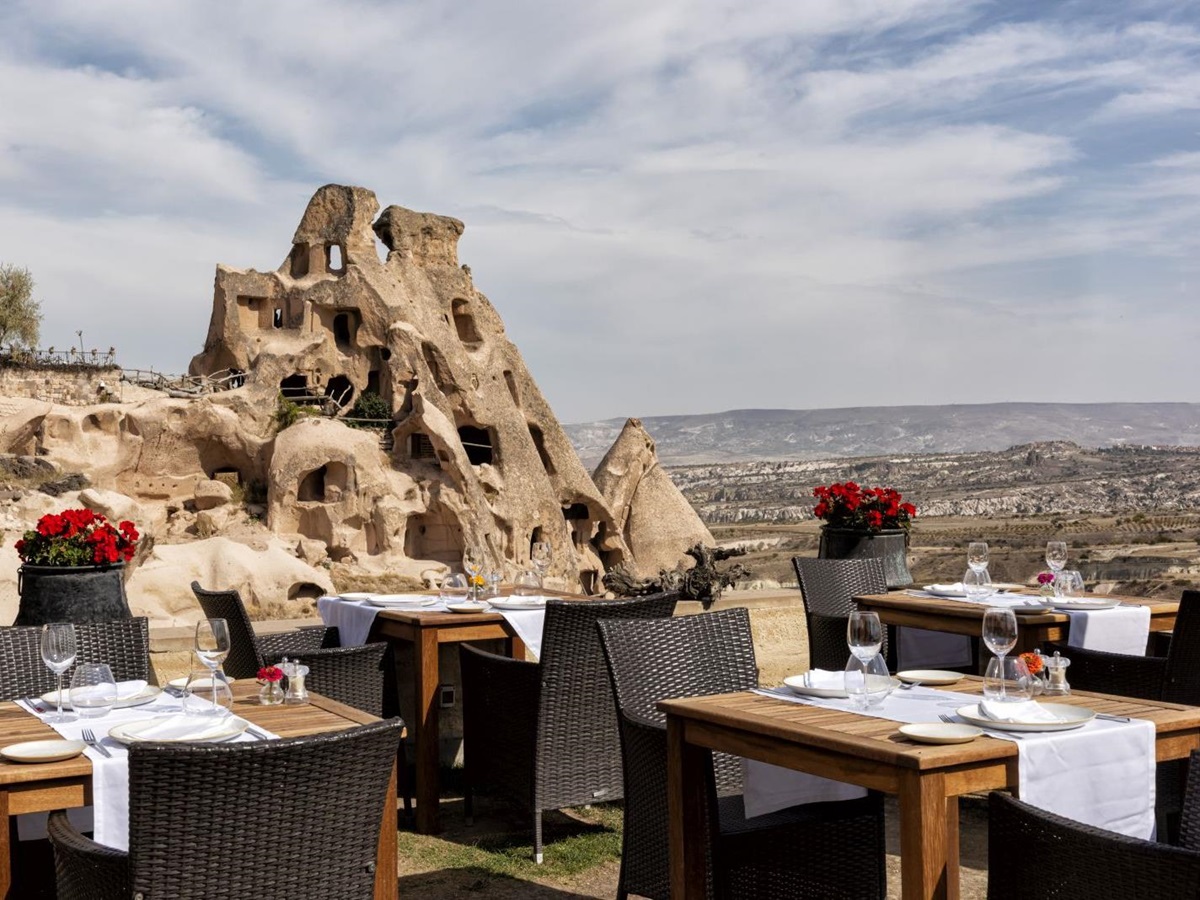 Outdoor dining with valley views at the Argos in Cappadocia Turkey