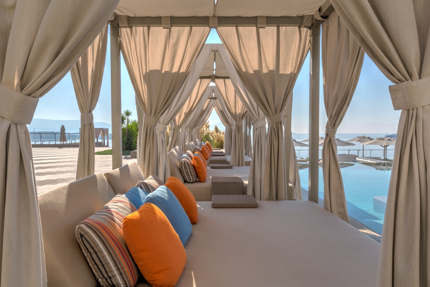 Pool side cabanas overlooking Caresse pool