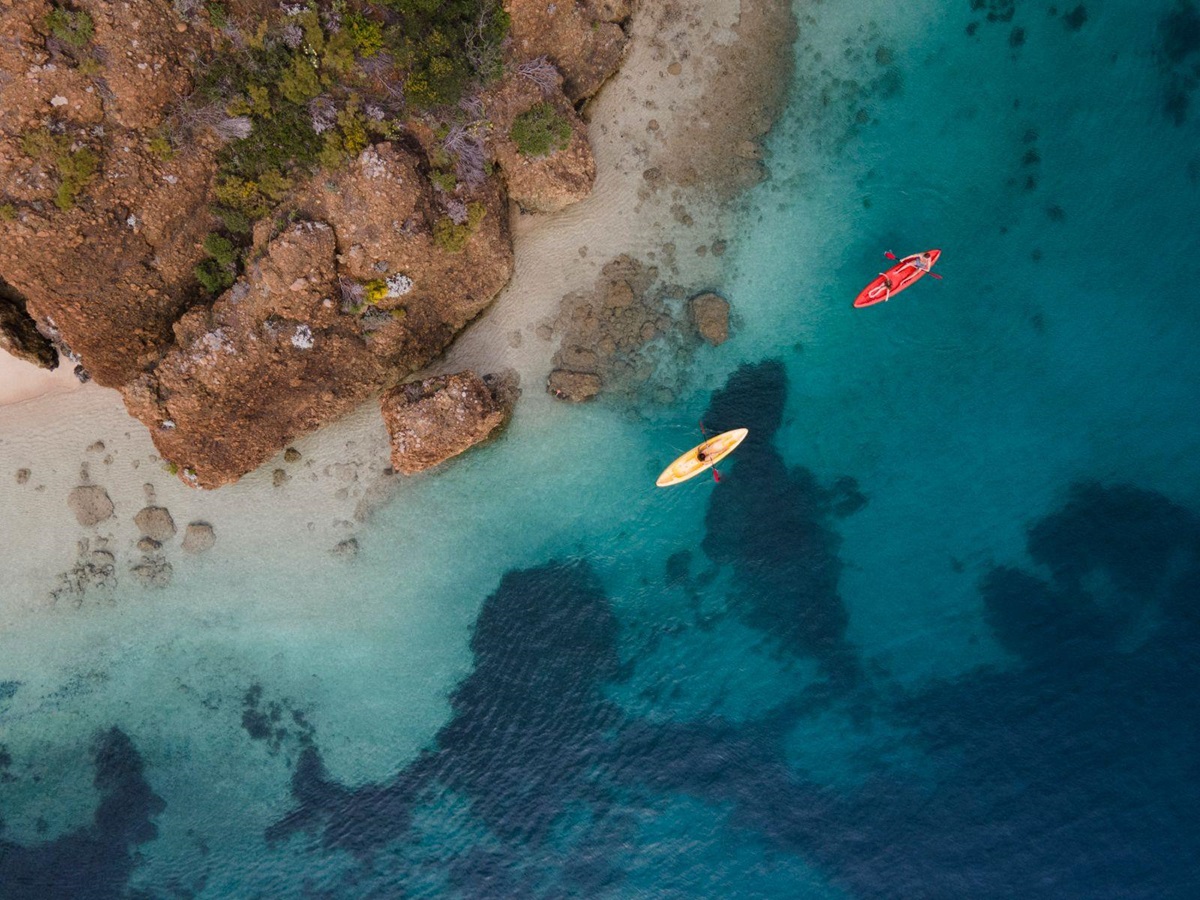 Kayaking on the grounds of D Maris Bay Hotel on the Datça Peninsula of Turkey.