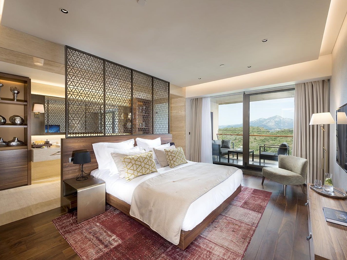 Bedroom of a Premier Suite with private terrace at luxury resort D-Maris Bay in Turkey