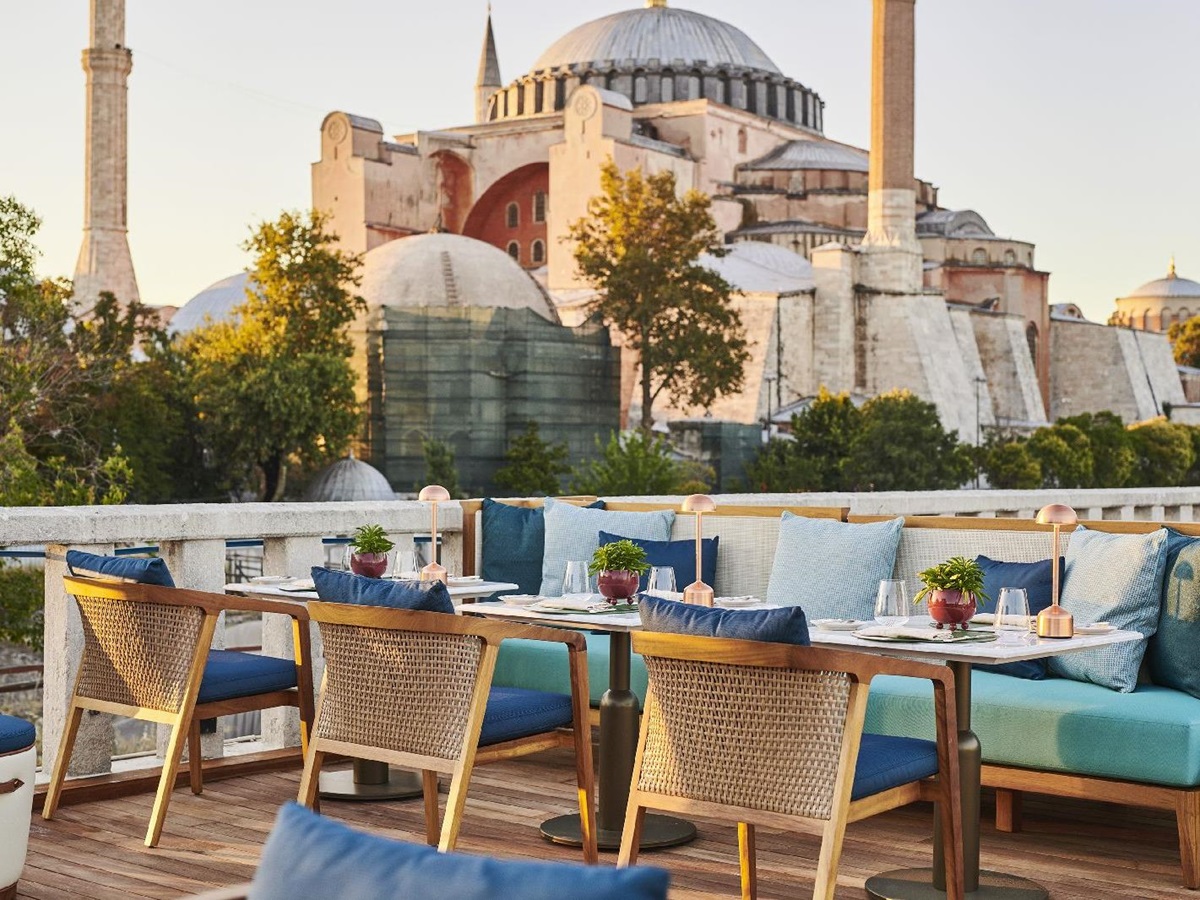 View of the Hagia Sophia from the terrace at the Four Seasons Istanbul Sultanahmet