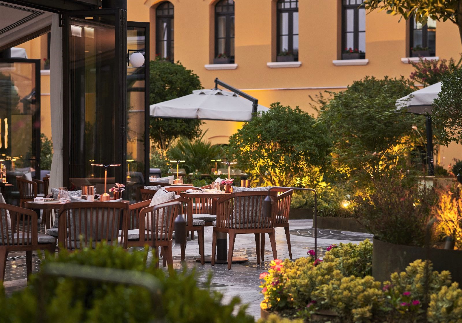 Restaurant terrace at the Four Seasons Istanbul Sultanahmet in Turkey