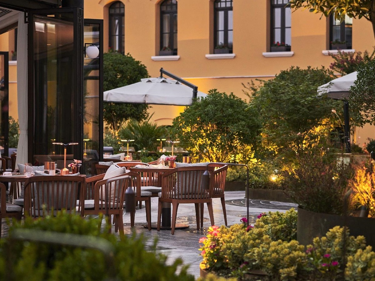 Restaurant terrace at the Four Seasons Istanbul Sultanahmet in Turkey