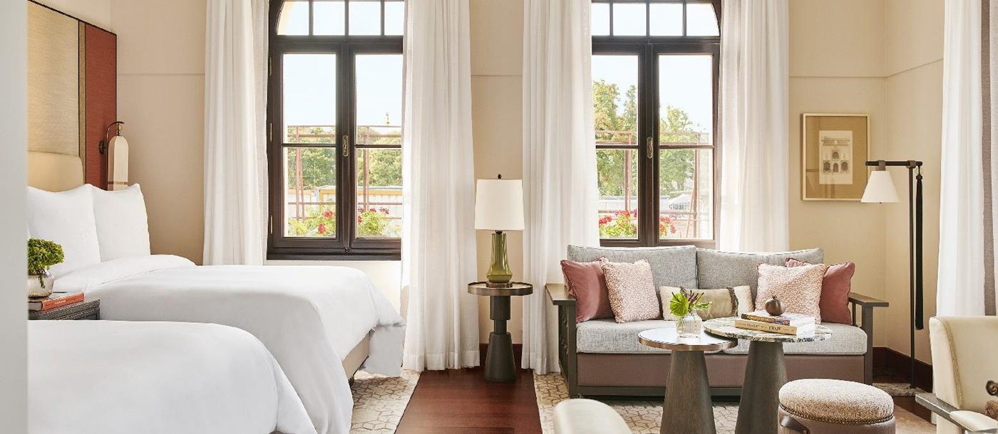 A luxurious twin room at the Four Seasons Istanbul Sultanahmet in Turkey