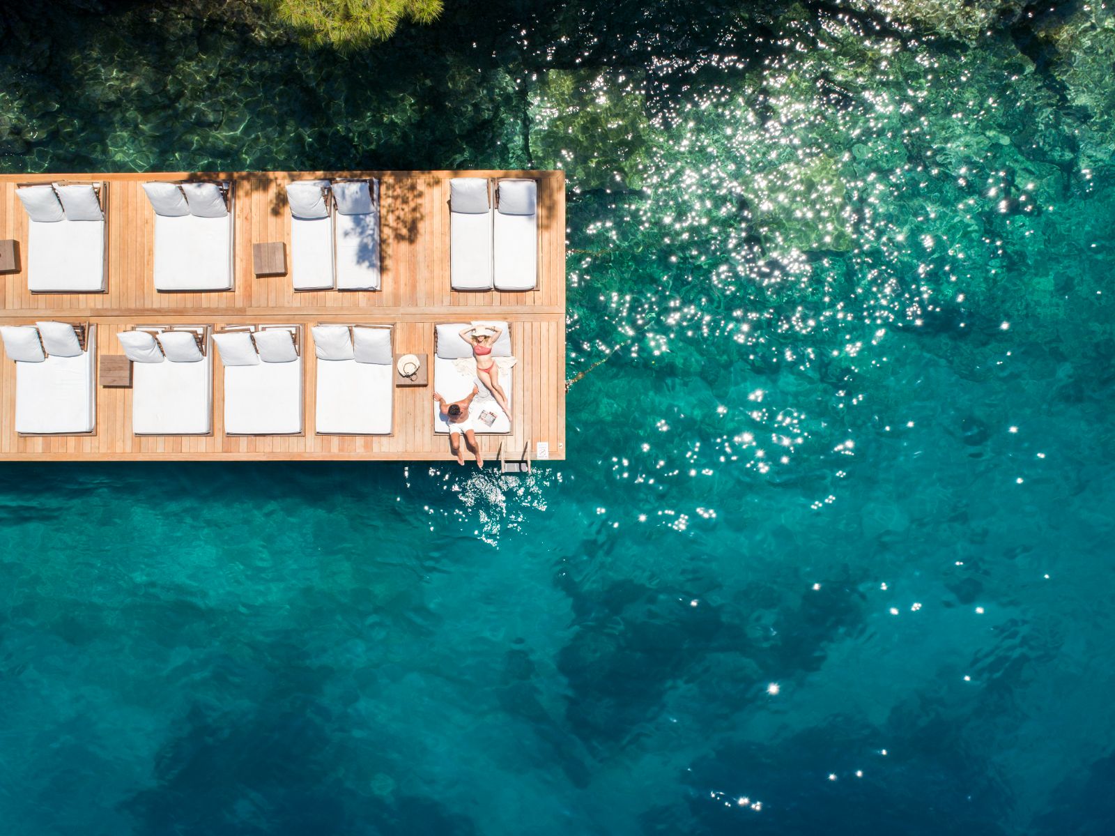 Luxury Resort in Turkey Hillside Beach Club Sun Loungers on Deck at Sea