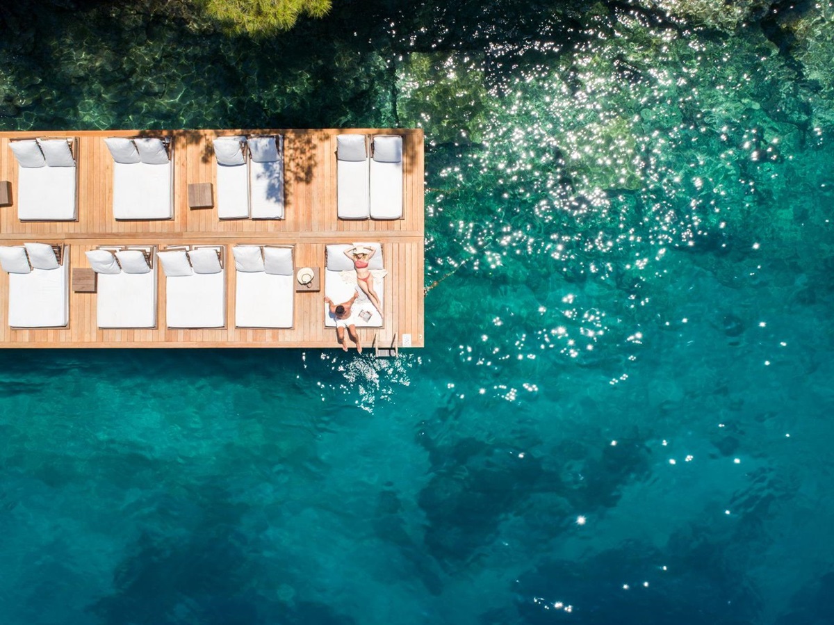 Luxury Resort in Turkey Hillside Beach Club Sun Loungers on Deck at Sea