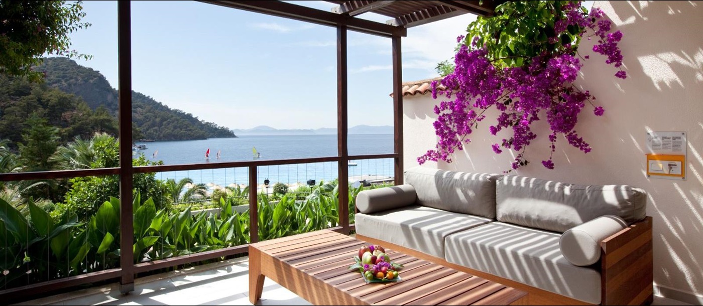 Luxury Resort in Turkey Hillside Beach Club Outdoor Terrace with Sea View and Greenery