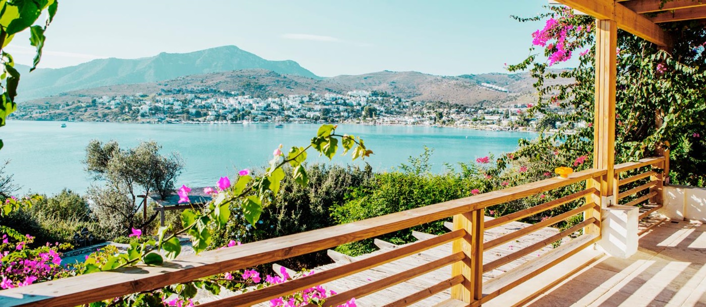 Terrace and Aegean views at Macakizi hotel Turkey