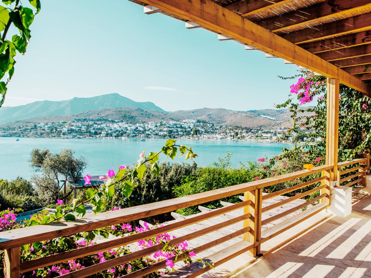 Terrace and Aegean views at Macakizi hotel Turkey