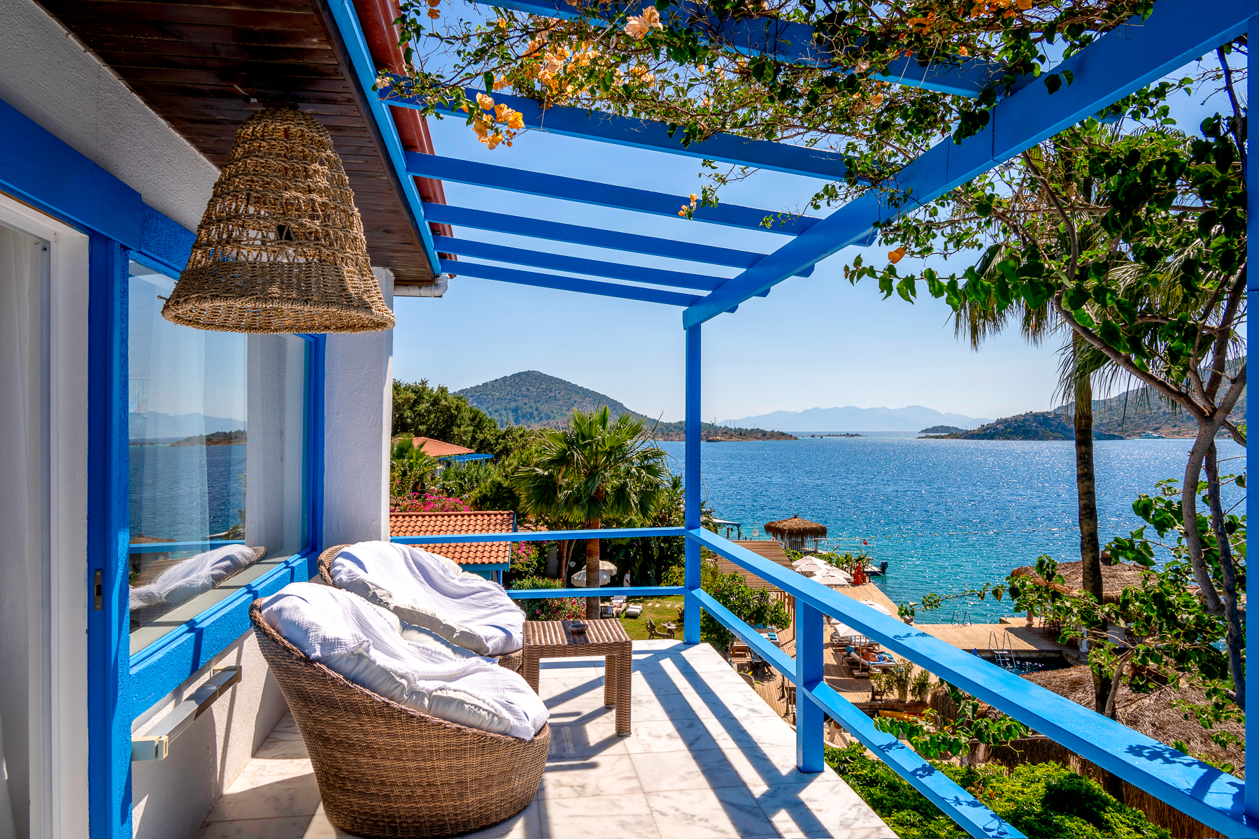 Balcony overlooking the ocean at Sabrina's Haus luxury hotel in Turkey