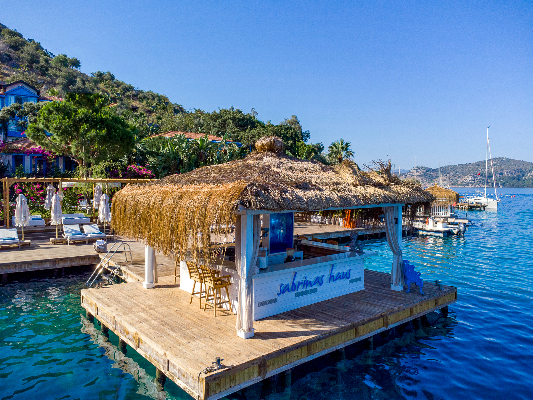 Floating bar at Sabrina's Haus luxury hotel in Turkey