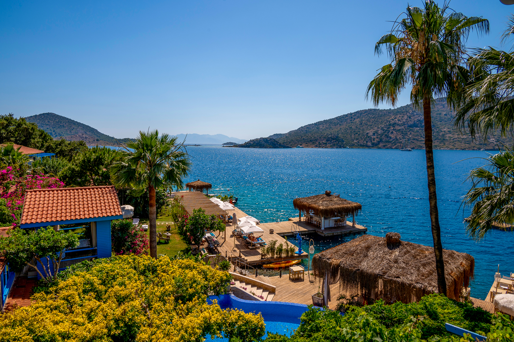 View across the ocean from Sabrina's Haus luxury hotel in Turkey
