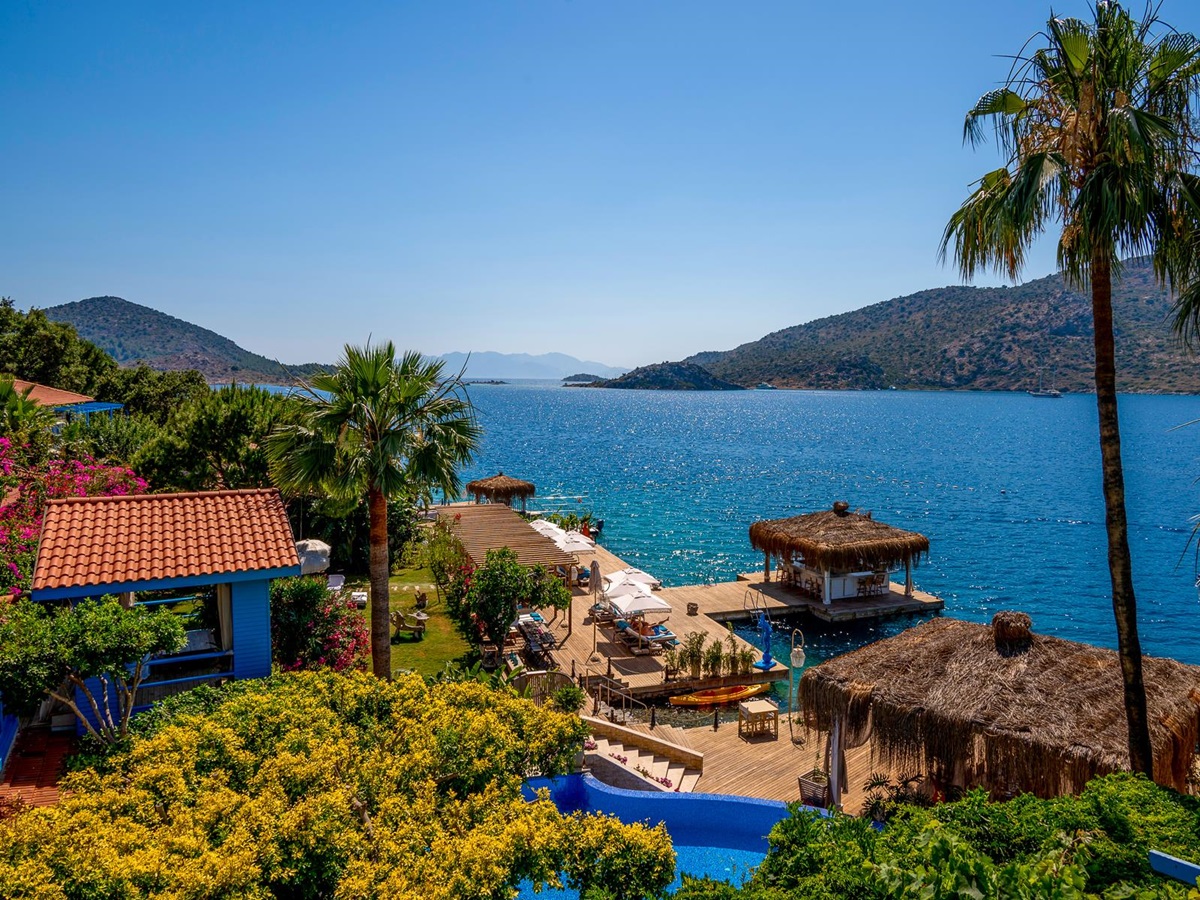 View across the ocean from Sabrina's Haus luxury hotel in Turkey