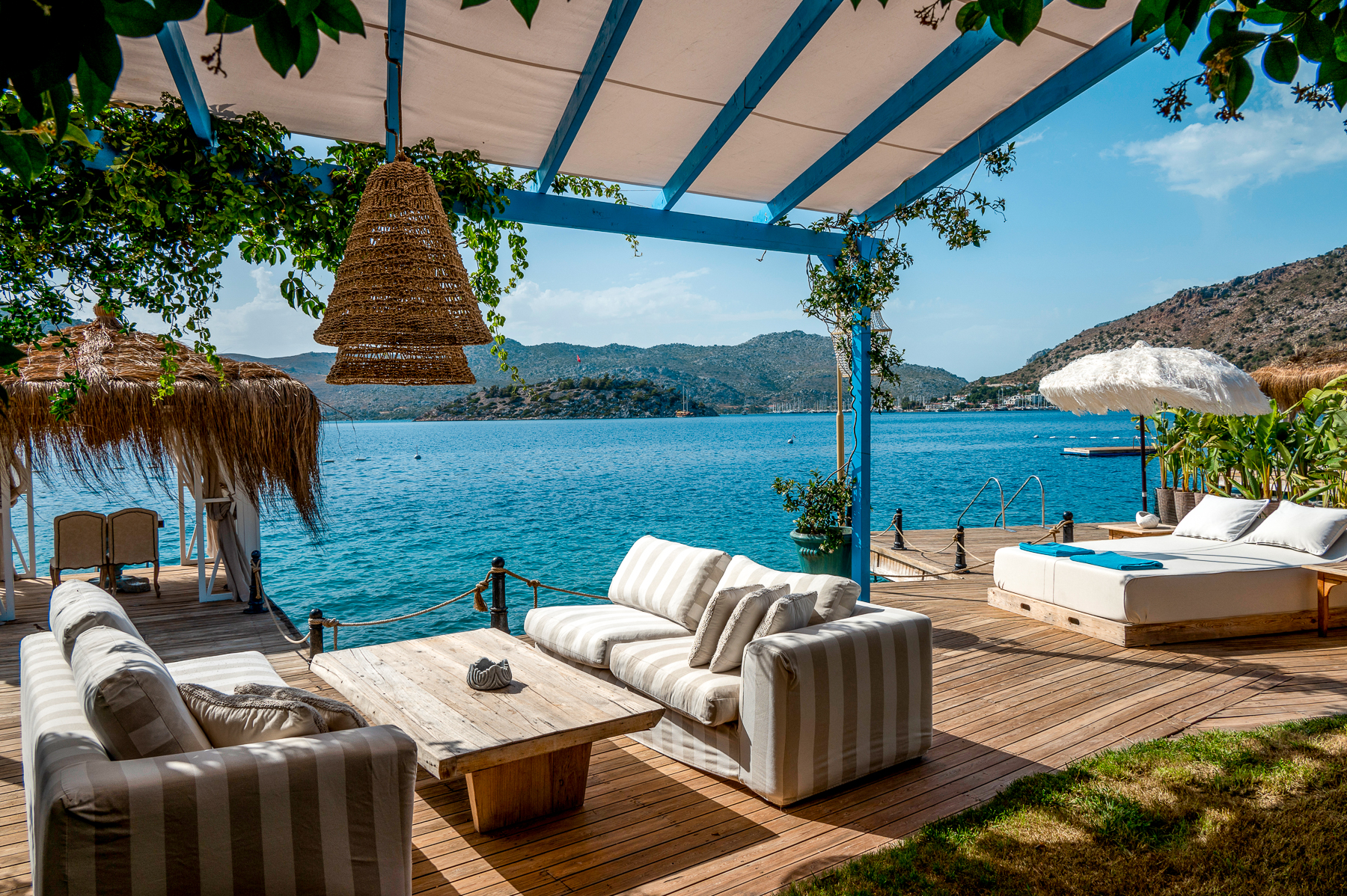 Lounge terrace with sea views at Sabrina's Haus luxury hotel in Turkey