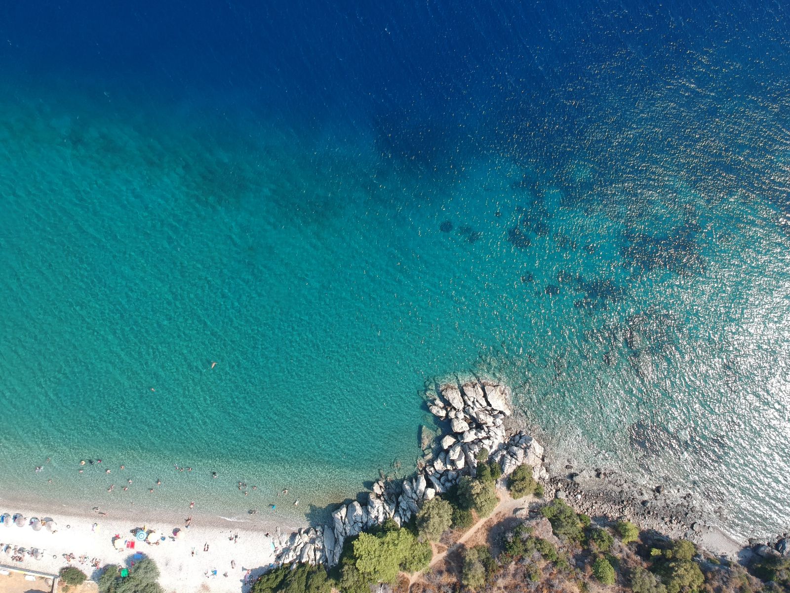 Aerial view of coastline and beach near Bodrum, Turkey