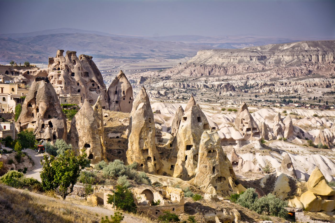 An arial view of the rocky Capadoccia desert in Turkey